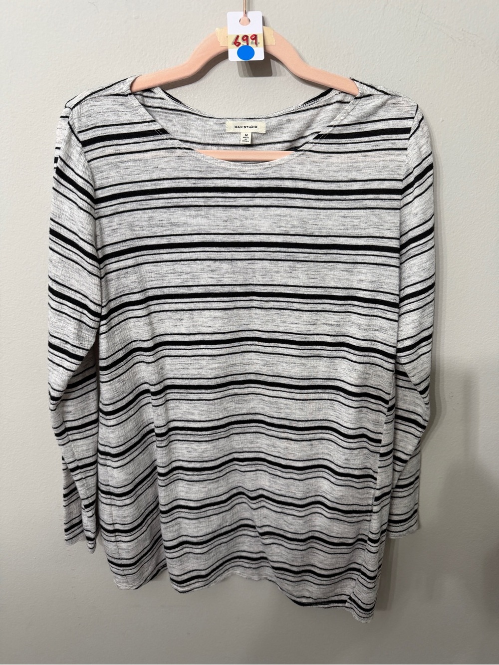Women’s Max Studio Medium Gray Black Striped Long Sleeve Knit Top